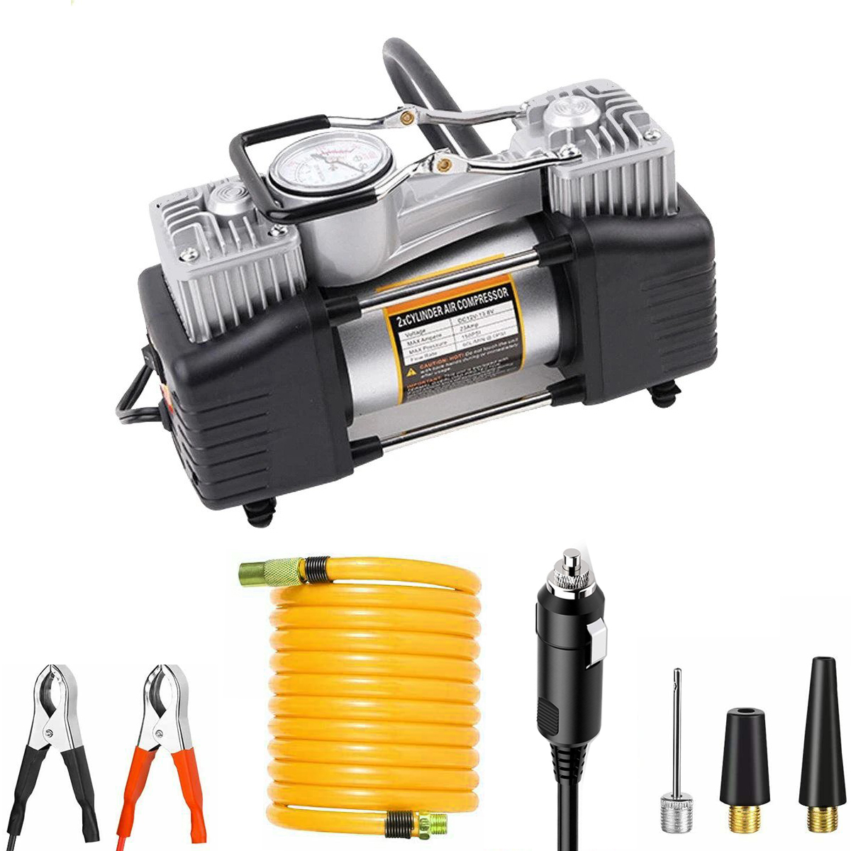 Heavy Duty Διπλό Κομπρεσέρ Αέρος 12V με 2 Κυλίνδρους Αυτοκινήτου 85 lt/min 150PSI με Μανόμετρο & Θήκη Μεταφοράς 628 4x4 - Air Compressor 